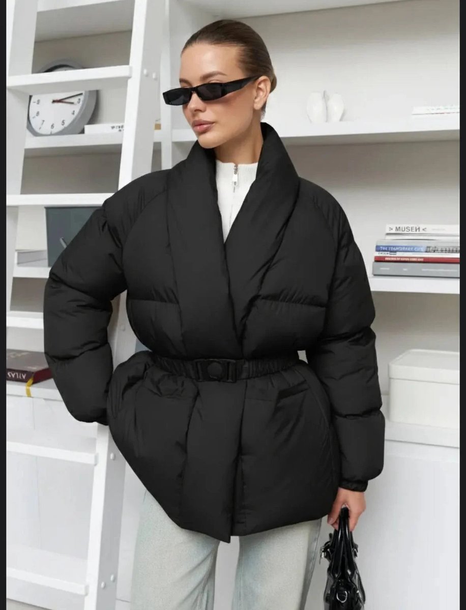 Women's Belted Padded Ladies Puffer Jacket Stand-Up Collar