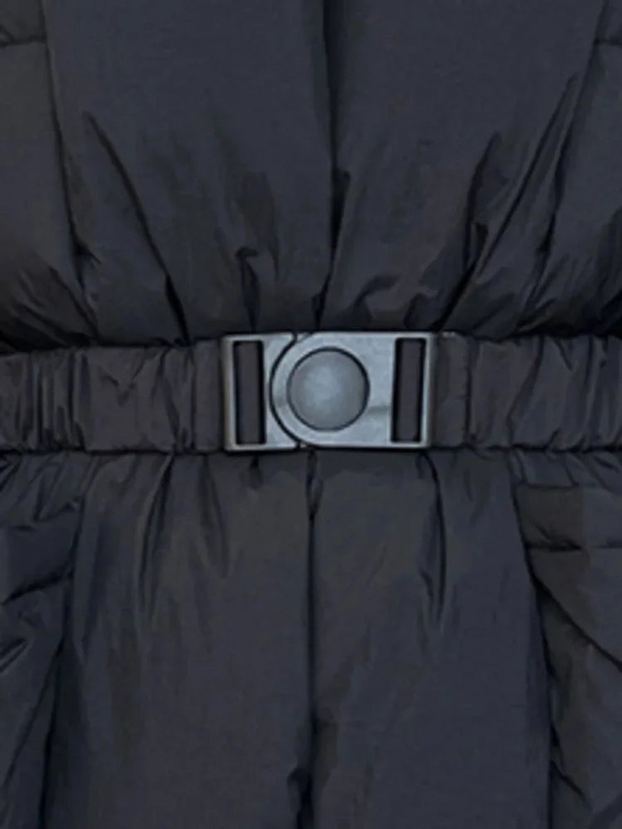 Women's Belted Padded Ladies Puffer Jacket Stand-Up Collar
