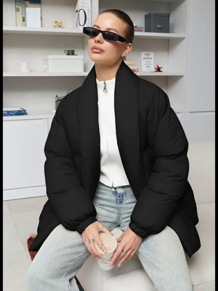 Women's Belted Padded Ladies Puffer Jacket Stand-Up Collar