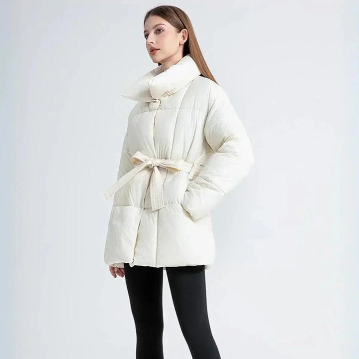 Women's Belted Quilted Ladies Puffer Jacket Stand Collar Coat