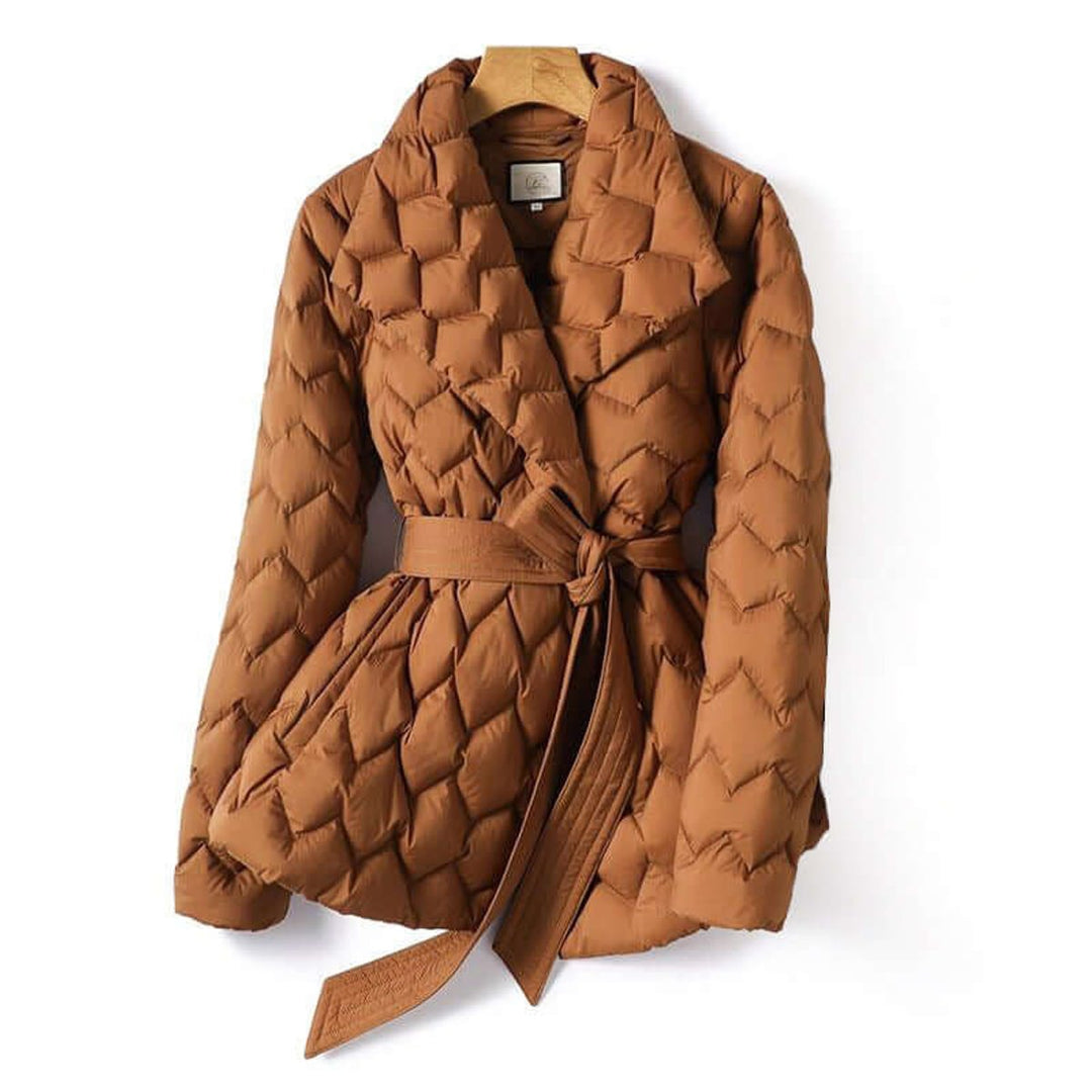 Women's Belted Quilted Ladies Puffer Jacket Wrap Coat