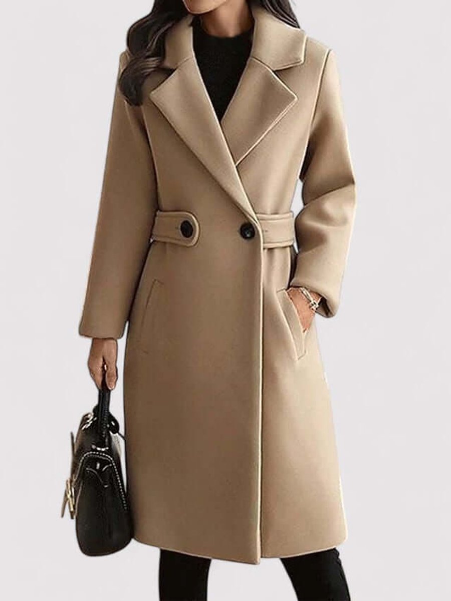 Women's Belted Wool Coat Long Tailored Trench Coat