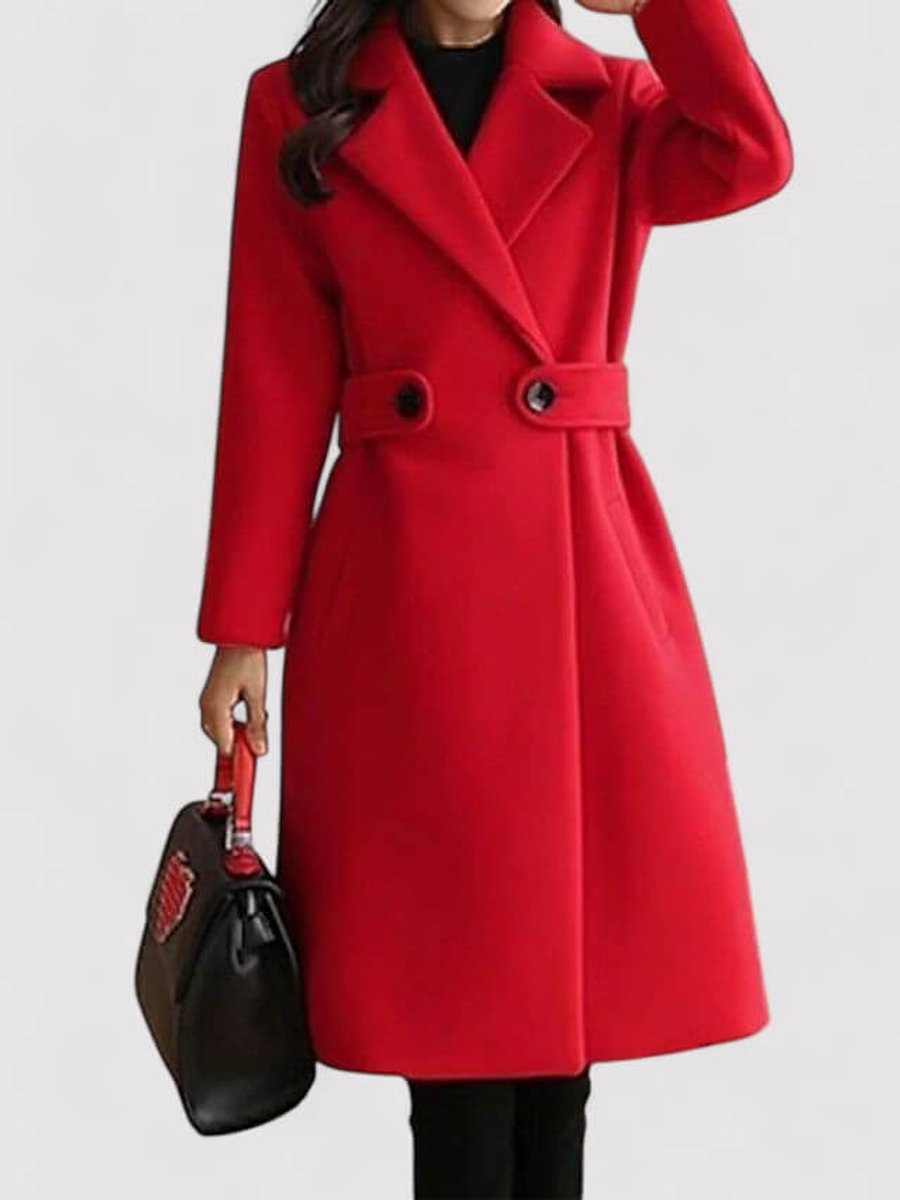 Women's Belted Wool Coat Long Tailored Trench Coat