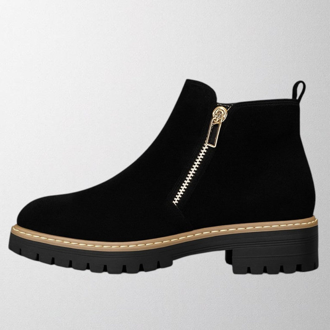 Women's Black Suede Side-Zip Chunky-Sole Ankle Boots - Black