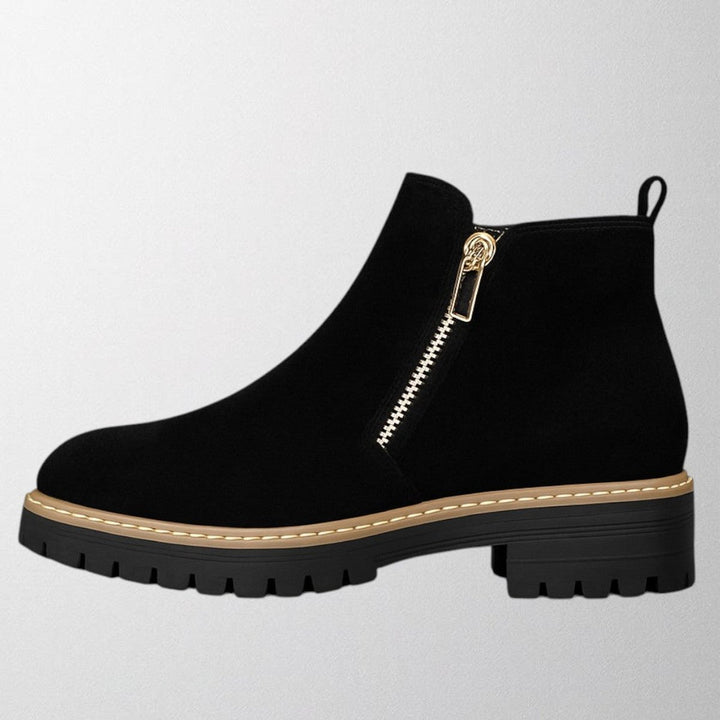 Women's Black Suede Side-Zip Chunky-Sole Ankle Boots - Black