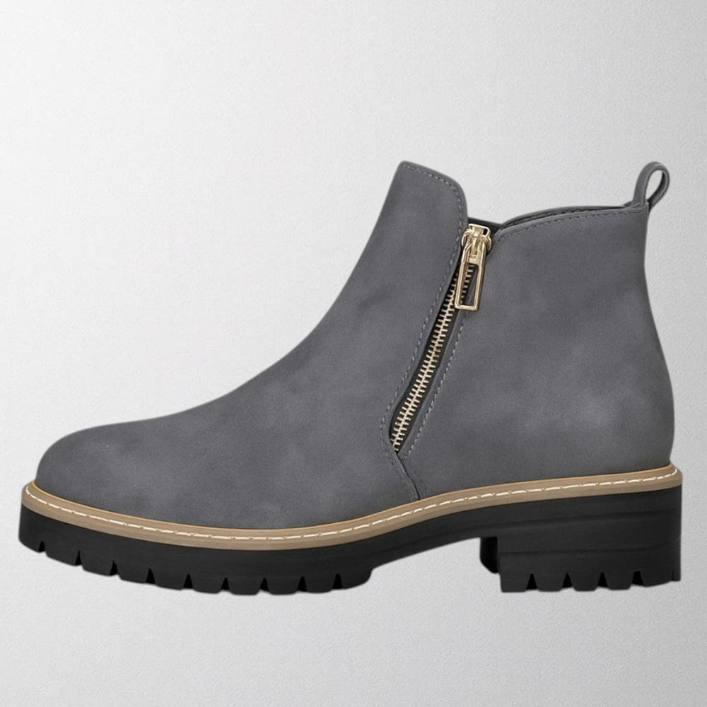 Women's Black Suede Side-Zip Chunky-Sole Ankle Boots - Grey
