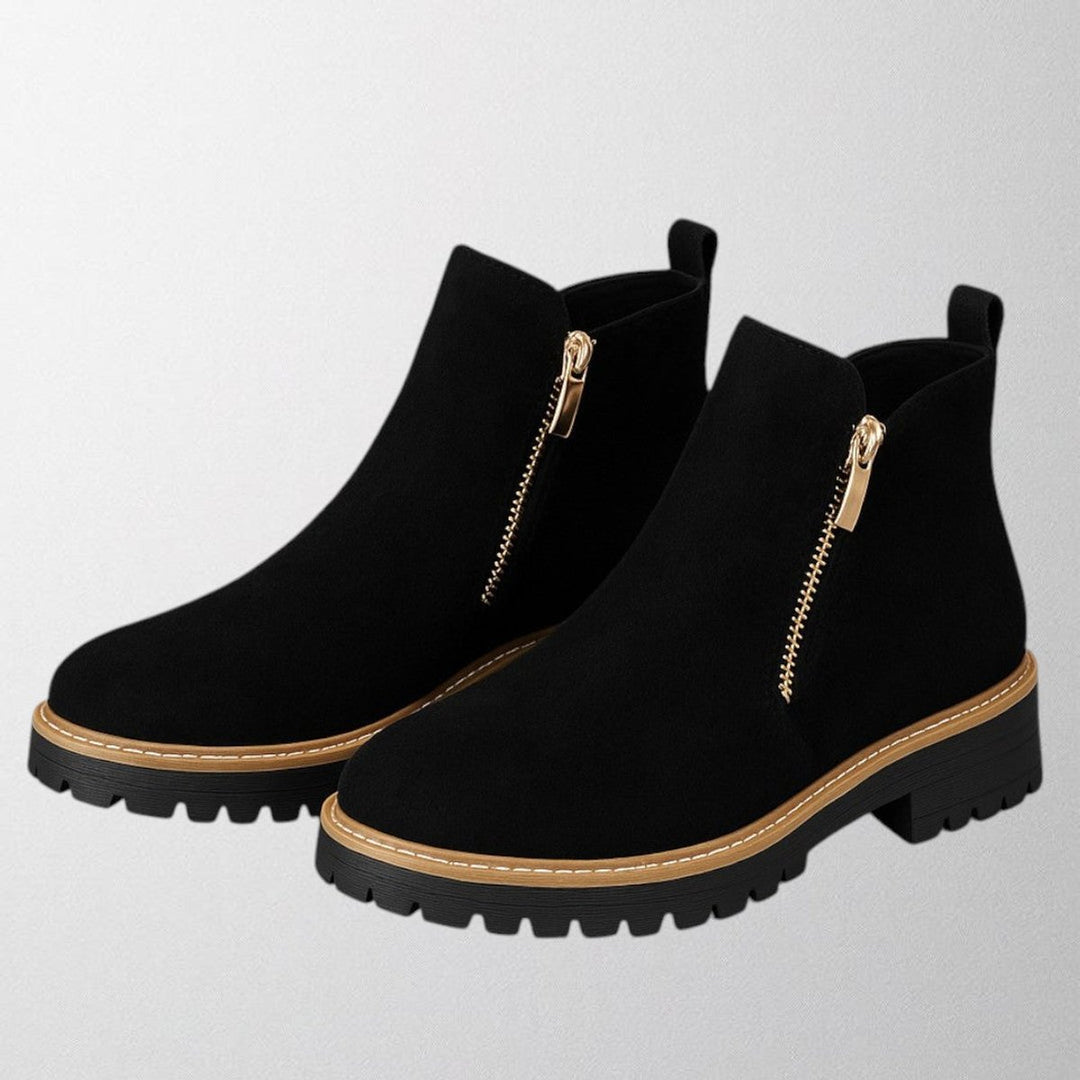Women's Black Suede Side-Zip Chunky-Sole Ankle Boots