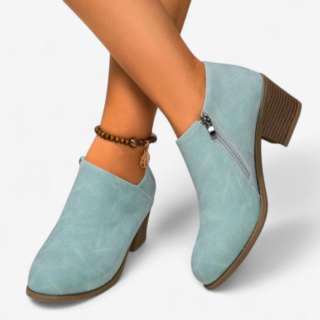 Women's Block-Heel Ankle Boots Round-Toe Side-Zip Heeled Boots