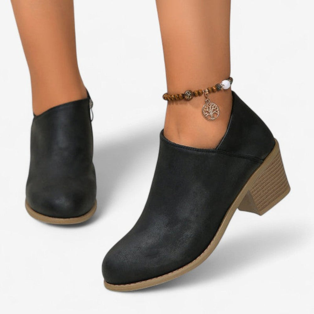 Women's Block-Heel Ankle Boots Round-Toe Side-Zip Heeled Boots