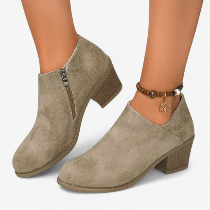 Women's Block-Heel Ankle Boots Round-Toe Side-Zip Heeled Boots