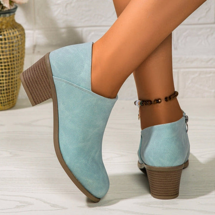 Women's Block-Heel Ankle Boots Round-Toe Side-Zip Heeled Boots