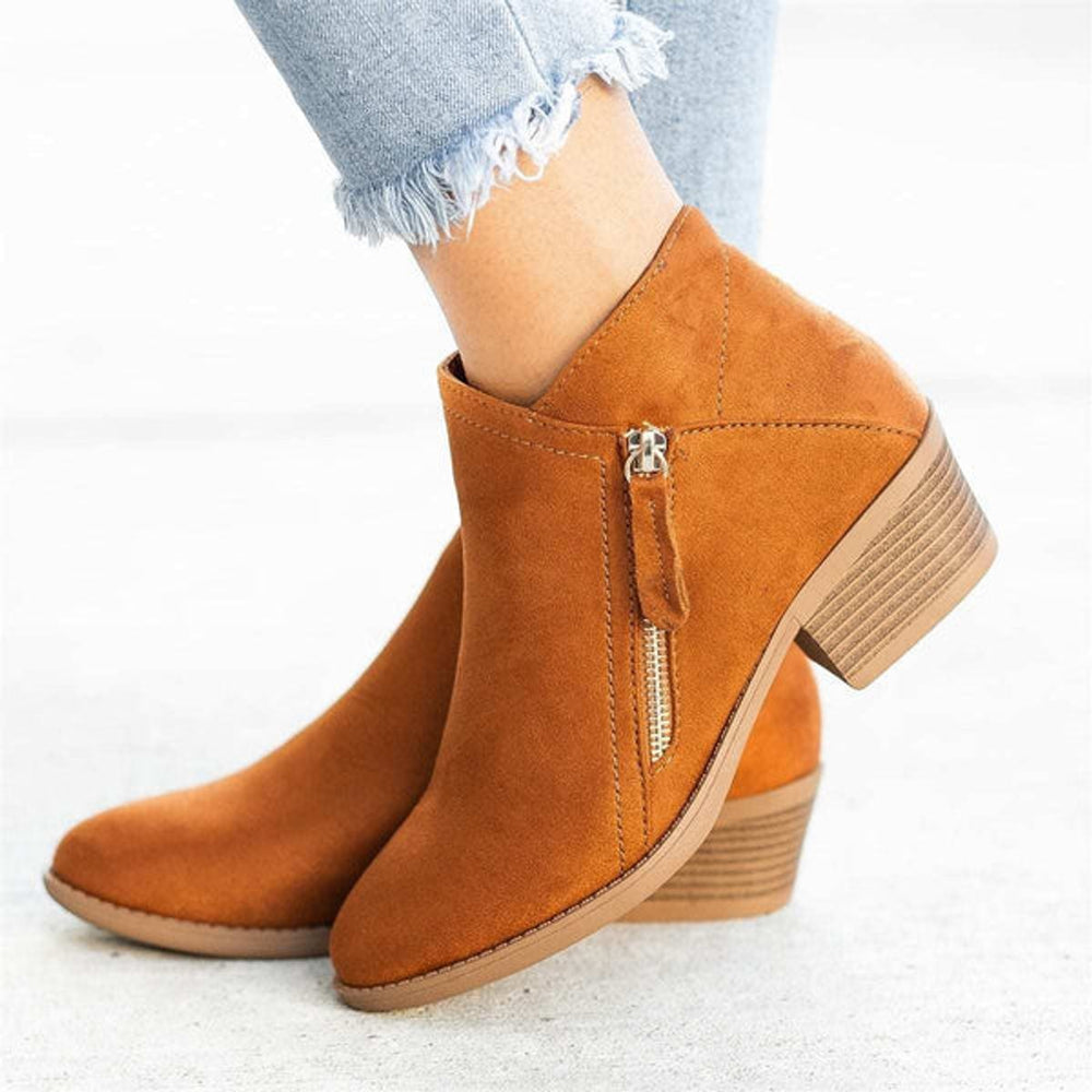 Women's Block-Heel Ankle Boots Side-Zip Suede-Effect