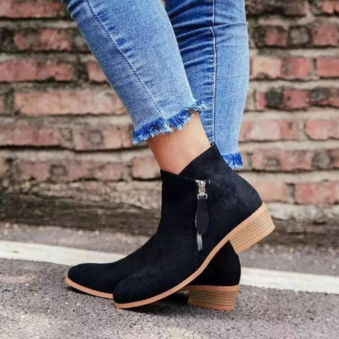 Women's Block-Heel Ankle Boots Side-Zip Suede-Effect