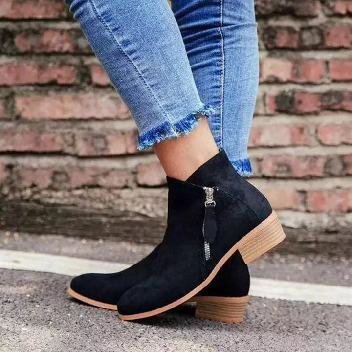 Women's Block-Heel Ankle Boots Side-Zip Suede-Effect