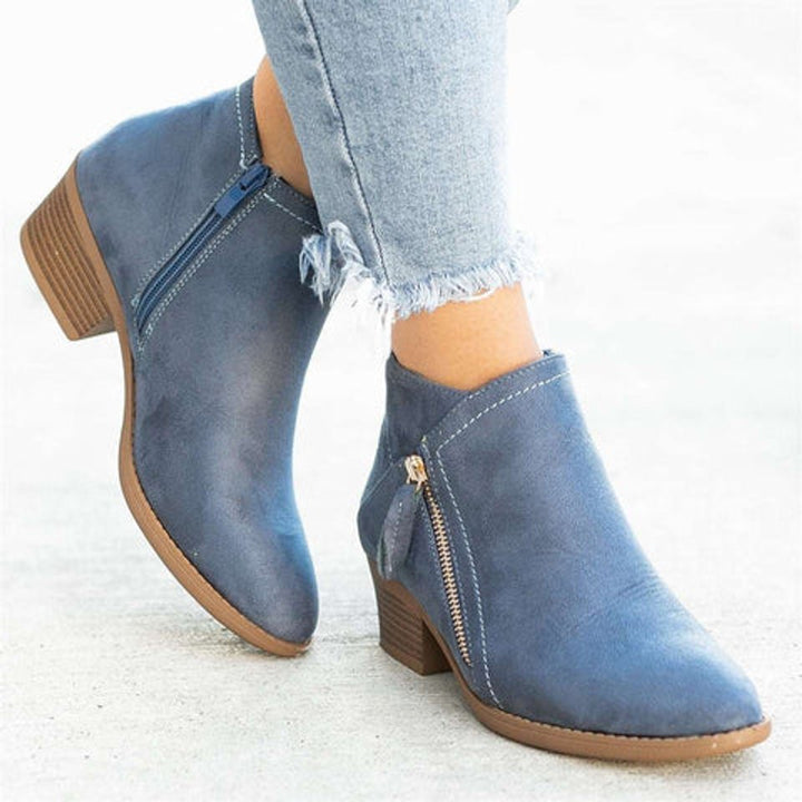 Women's Block-Heel Ankle Boots Side-Zip Suede-Effect