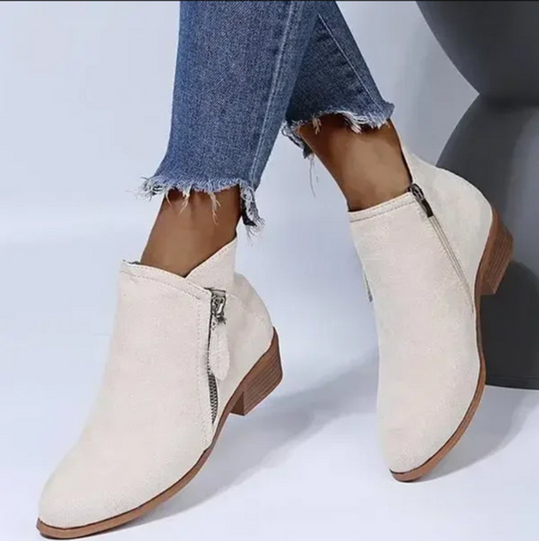 Women's Block-Heel Ankle Boots Side-Zip Suede-Effect