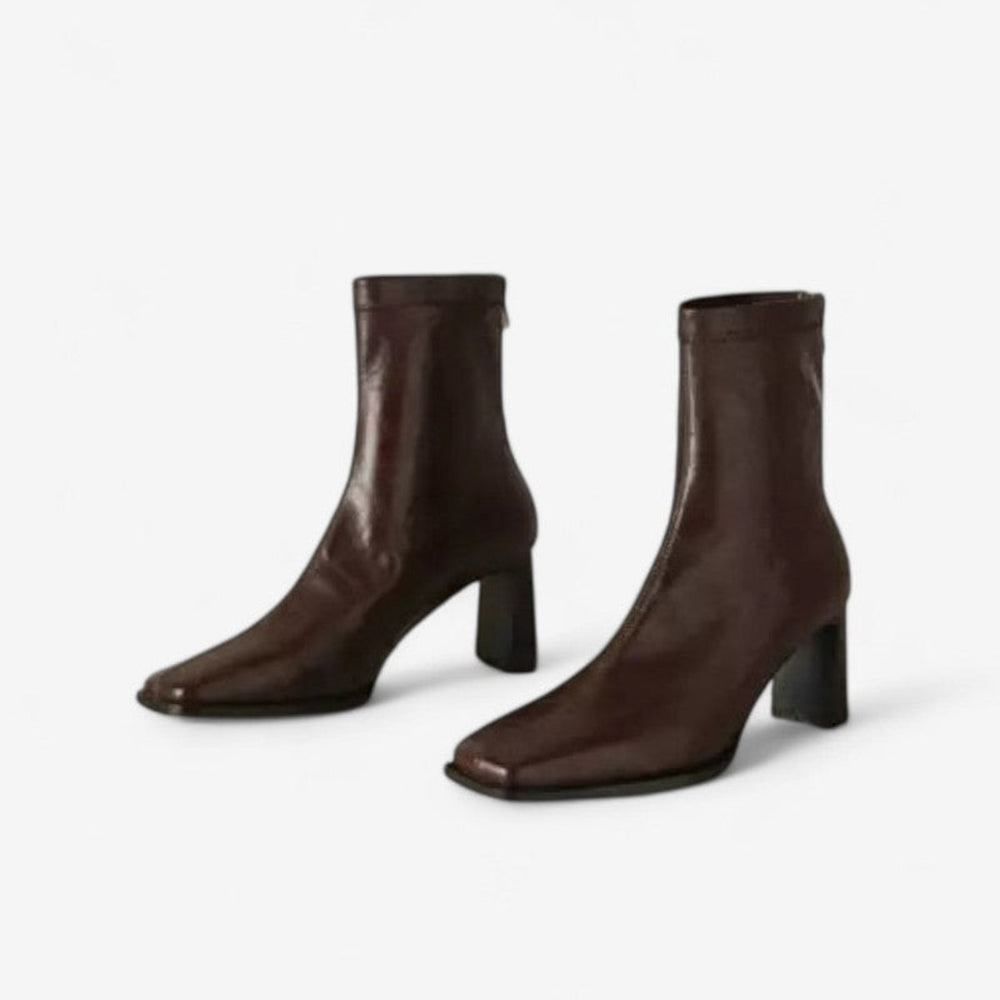 Women's Block-Heel Ankle Boots Square-Toe Back-Zip Heeled Boots