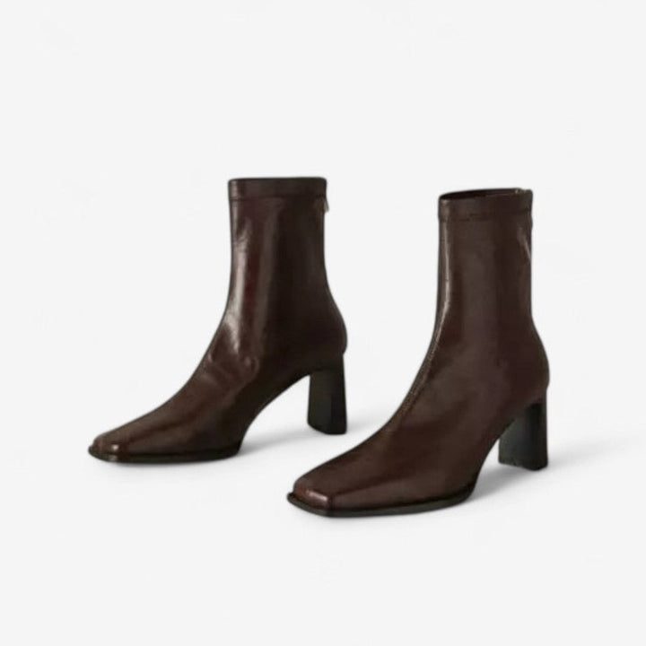 Women's Block-Heel Ankle Boots Square-Toe Back-Zip Heeled Boots