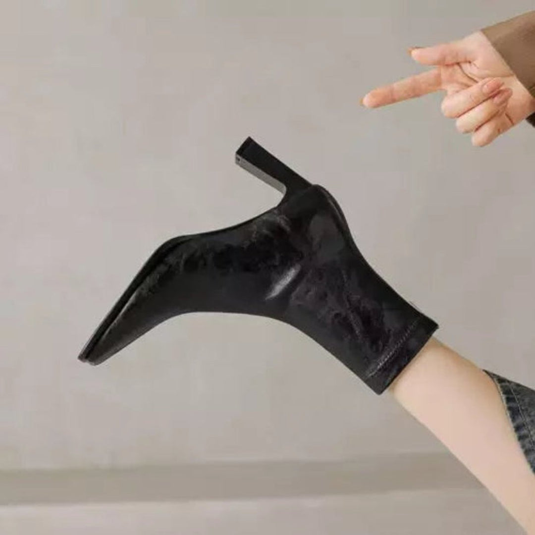Women's Block-Heel Ankle Boots Square-Toe Back-Zip Heeled Boots