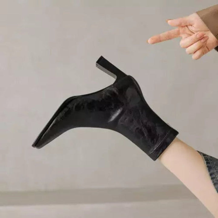 Women's Block-Heel Ankle Boots Square-Toe Back-Zip Heeled Boots
