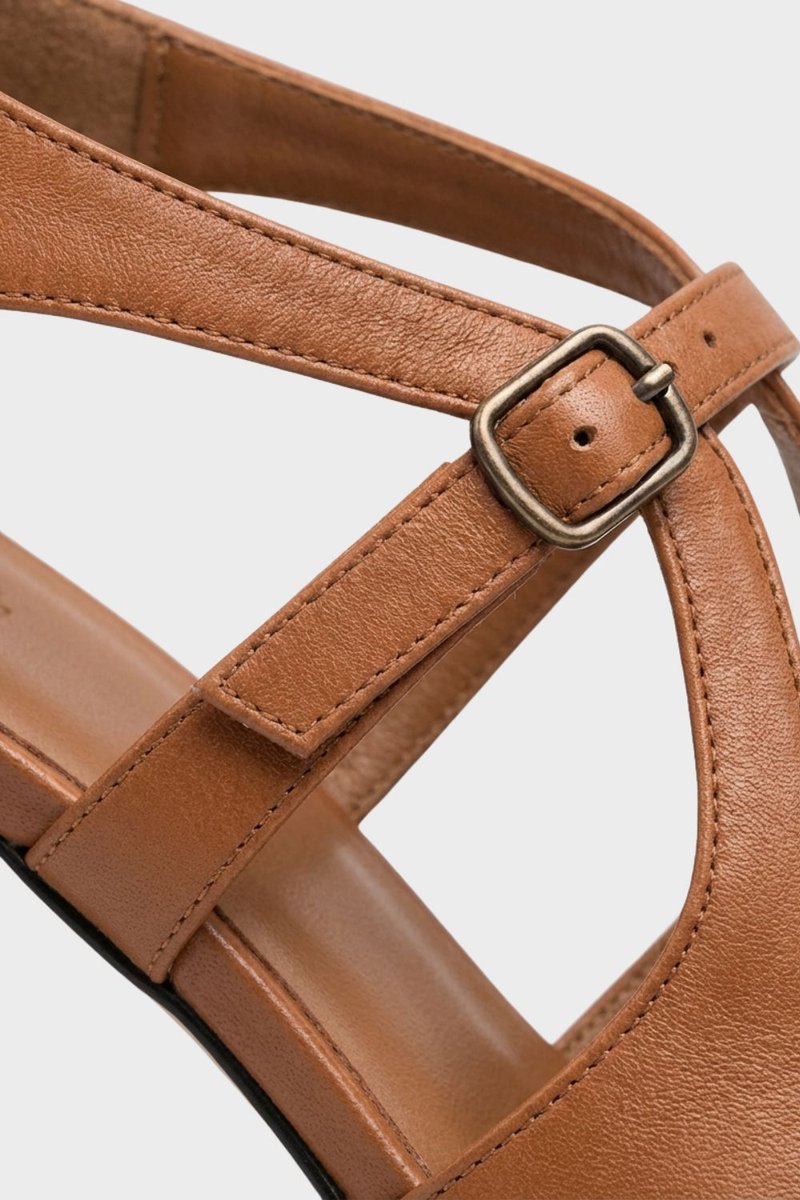 Women's Block-Heel Leather Pumps Crossover Strap