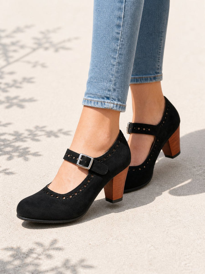 Women's Block-Heel Mary Jane Brogue Buckle Heeled Shoes