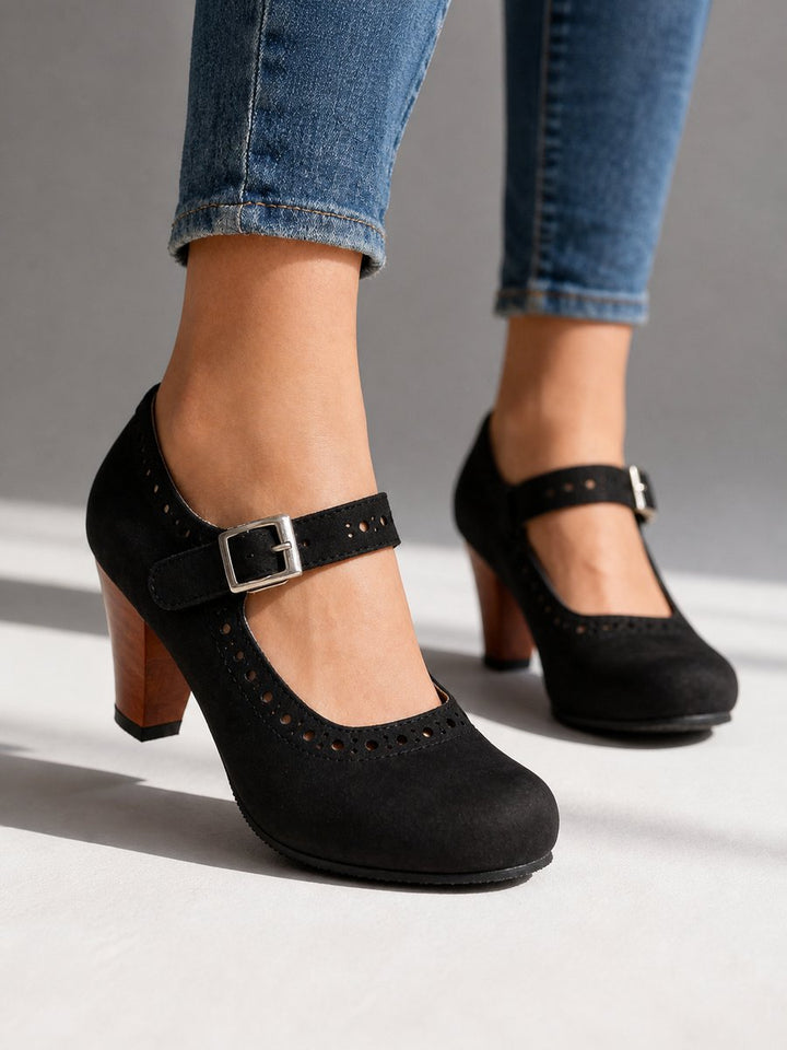 Women's Block-Heel Mary Jane Brogue Buckle Heeled Shoes