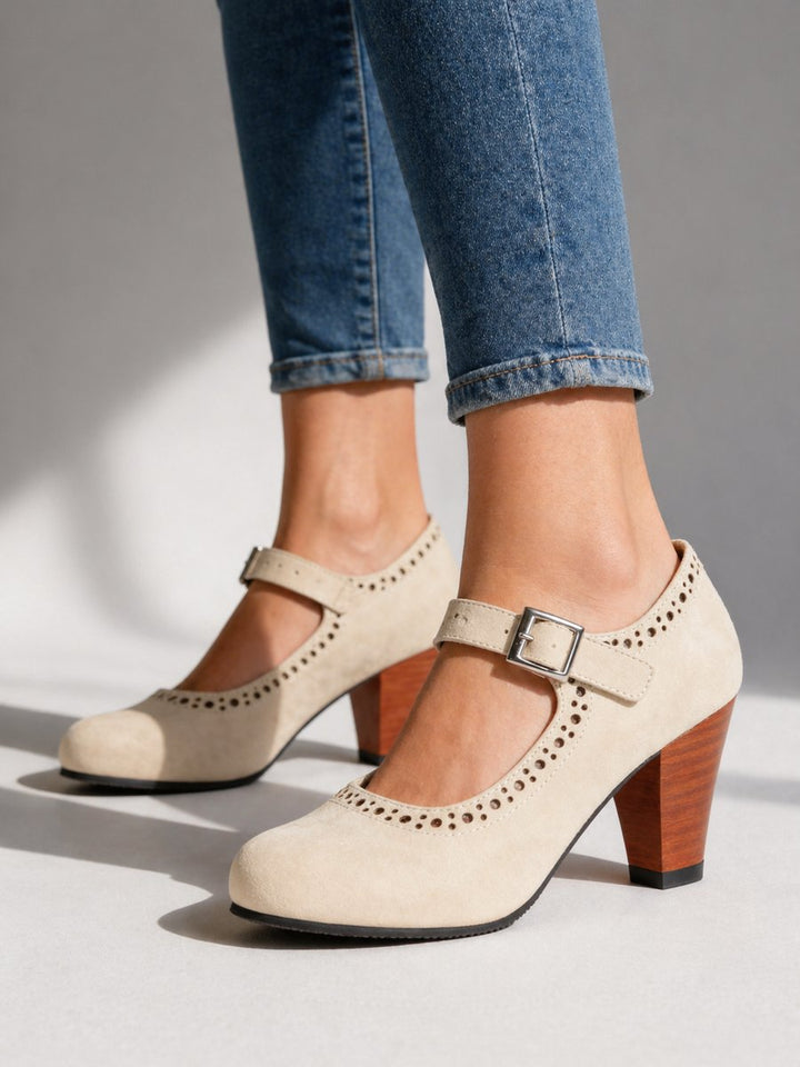 Women's Block-Heel Mary Jane Brogue Buckle Heeled Shoes
