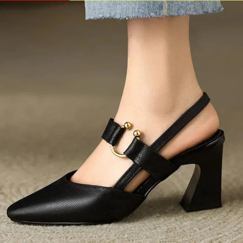 Women's Block-Heel Slingback Pointed-Toe Heeled Sandals