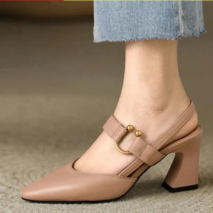 Women's Block-Heel Slingback Pointed-Toe Heeled Sandals