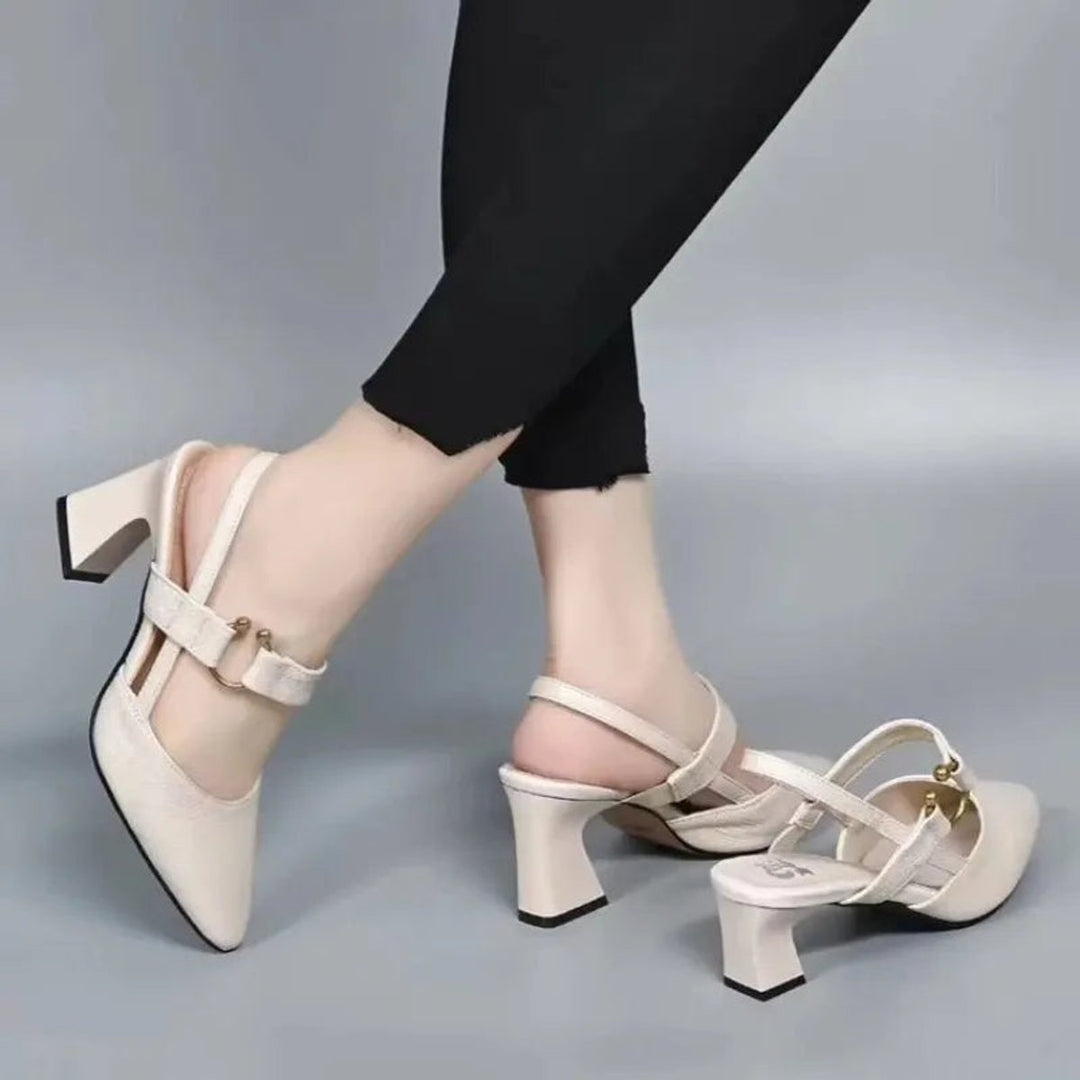 Women's Block-Heel Slingback Pointed-Toe Heeled Sandals