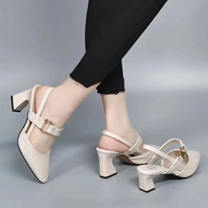 Women's Block-Heel Slingback Pointed-Toe Heeled Sandals