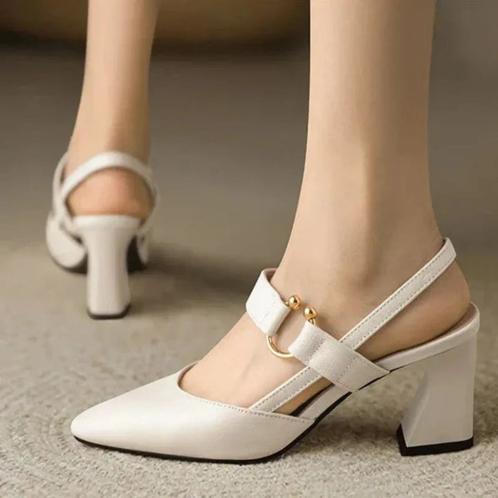 Women's Block-Heel Slingback Pointed-Toe Heeled Sandals