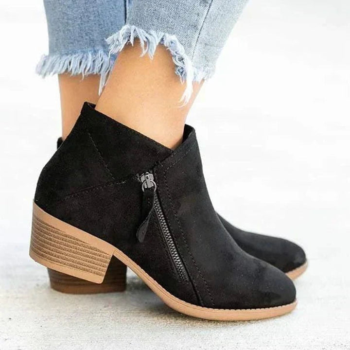 Women's Block-Heel Suede Side-Zip Heeled Ankle Boots