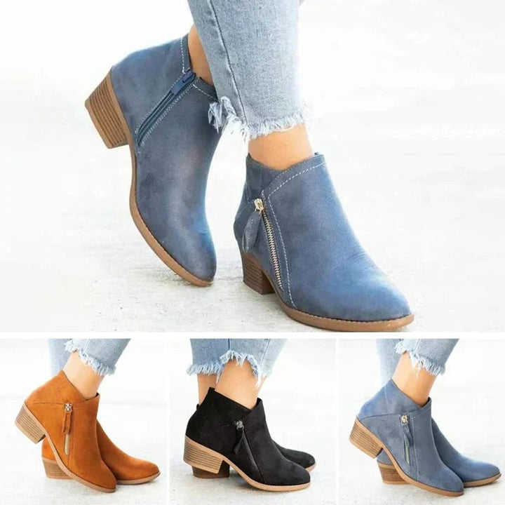 Women's Block-Heel Suede Side-Zip Heeled Ankle Boots