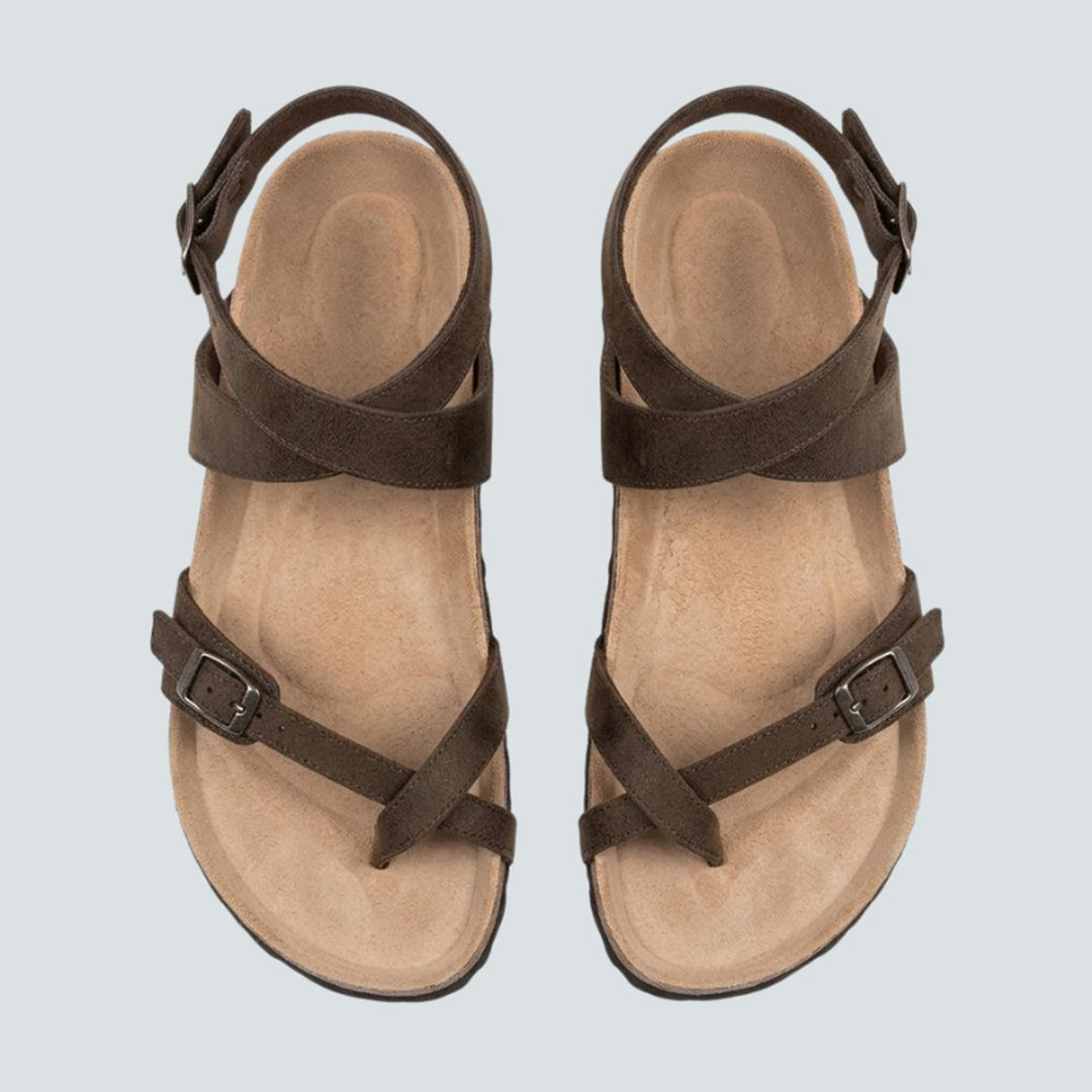 Women's Buckle Ankle Strap Flat Cork Sole Open-Toe Sandals
