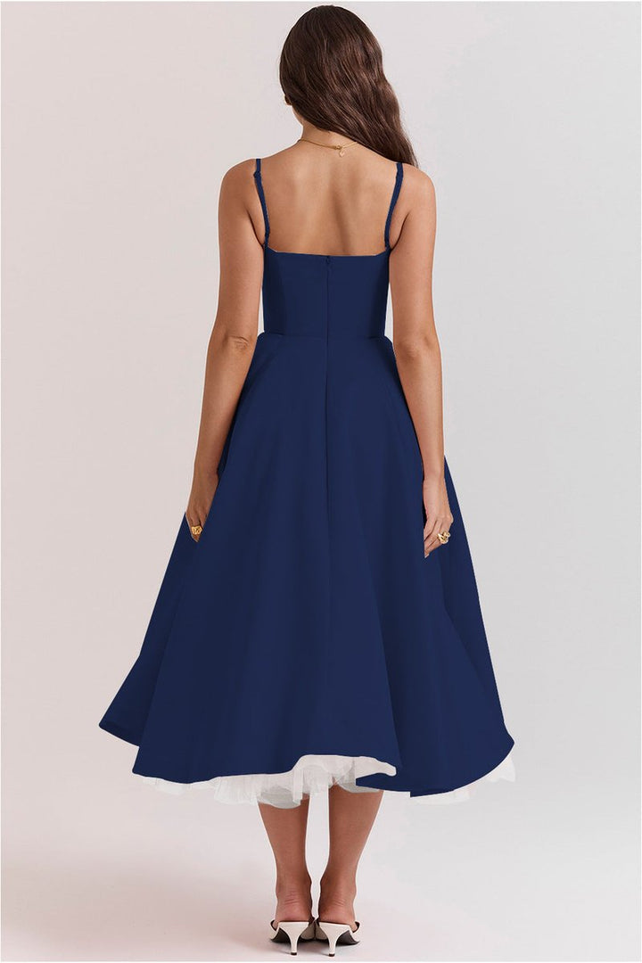 Women's Bustier Midi Flared Skirt Christmas Party Dress Pockets