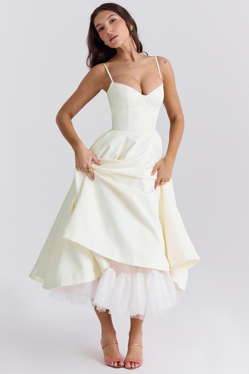 Women's Bustier Midi Flared Skirt Christmas Party Dress Pockets