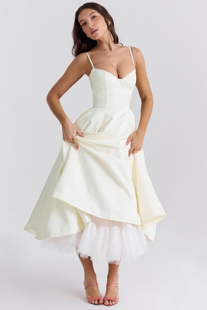 Women's Bustier Midi Flared Skirt Christmas Party Dress Pockets