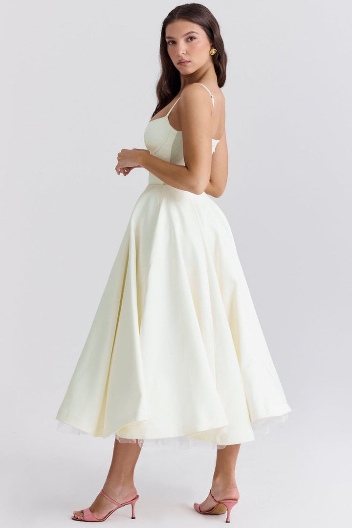 Women's Bustier Midi Flared Skirt Christmas Party Dress Pockets