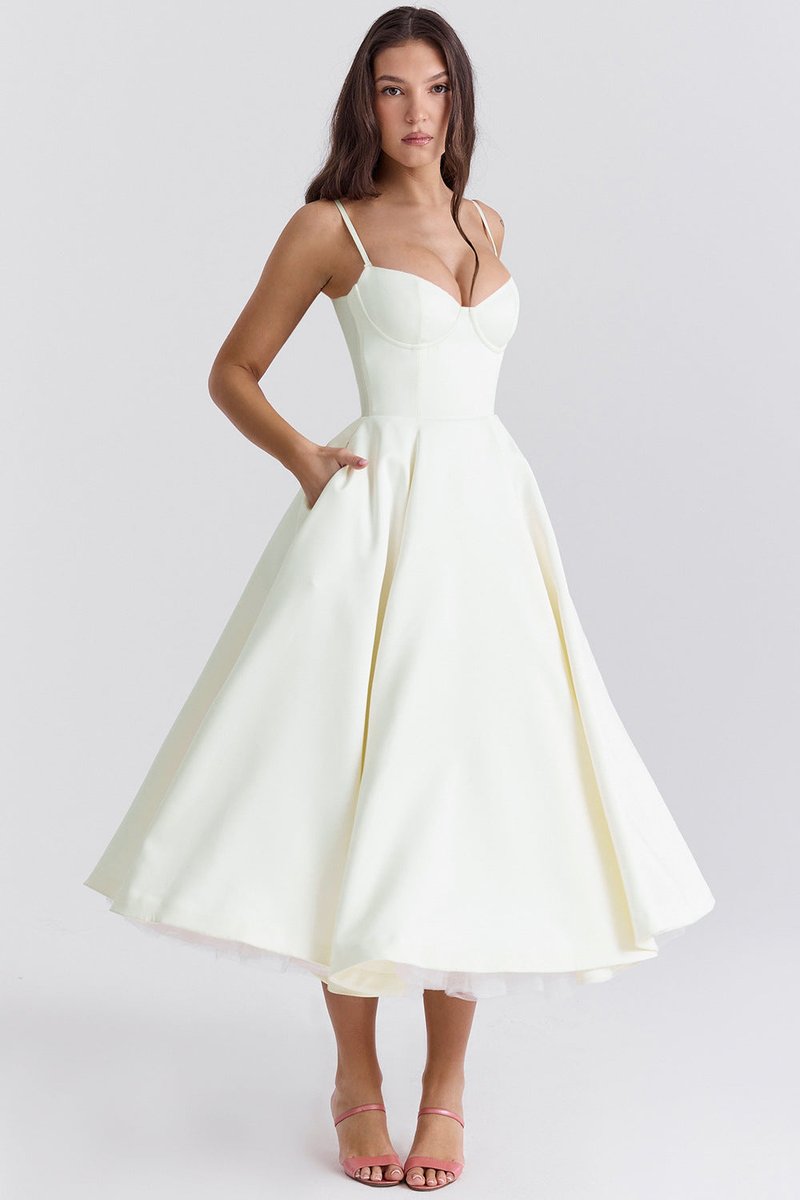 Women's Bustier Midi Flared Skirt Christmas Party Dress Pockets