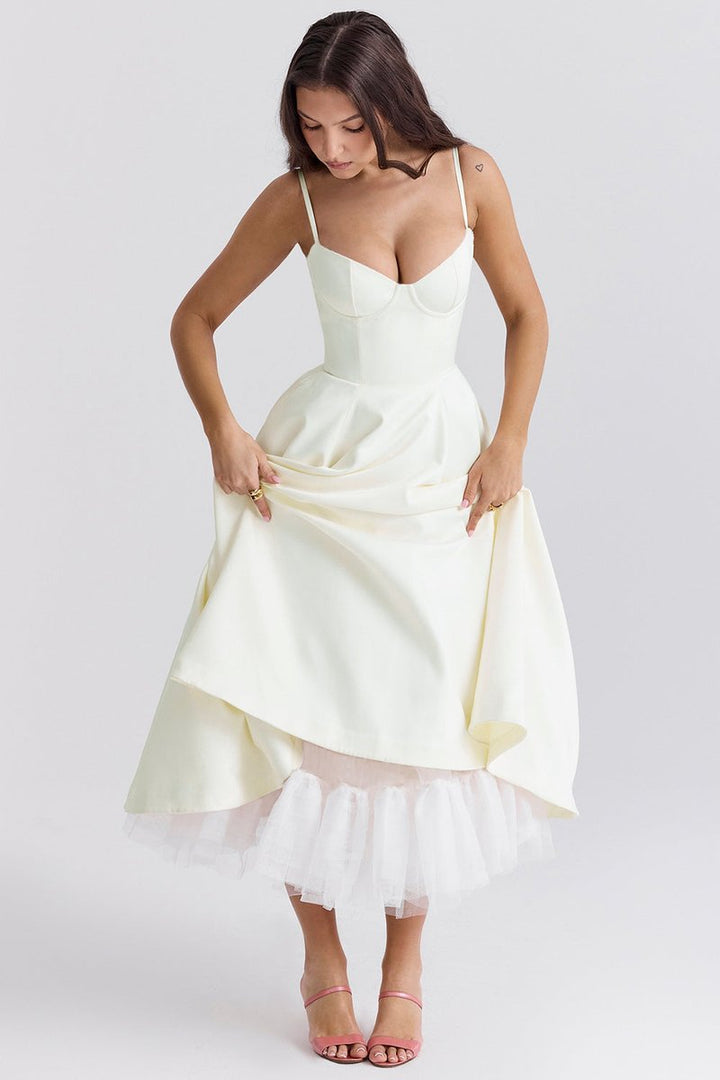Women's Bustier Midi Flared Skirt Christmas Party Dress Pockets