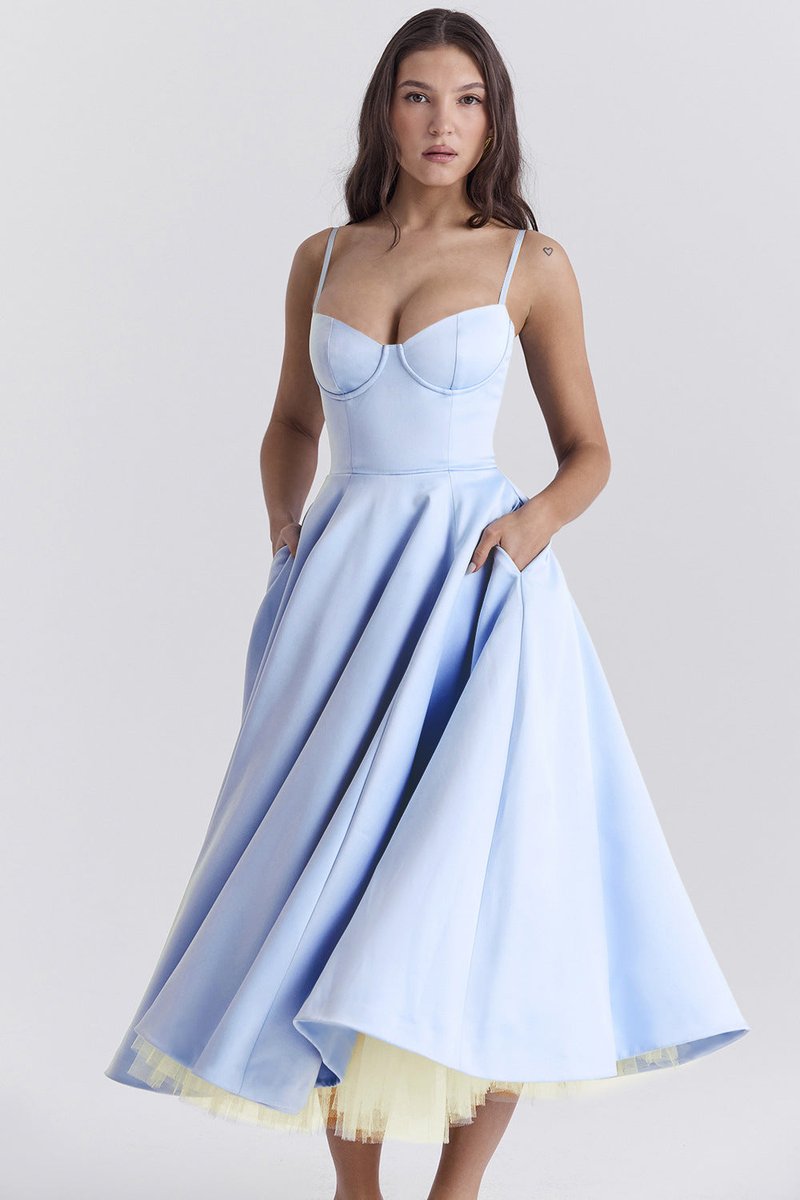Women's Bustier Midi Flared Skirt Christmas Party Dress Pockets
