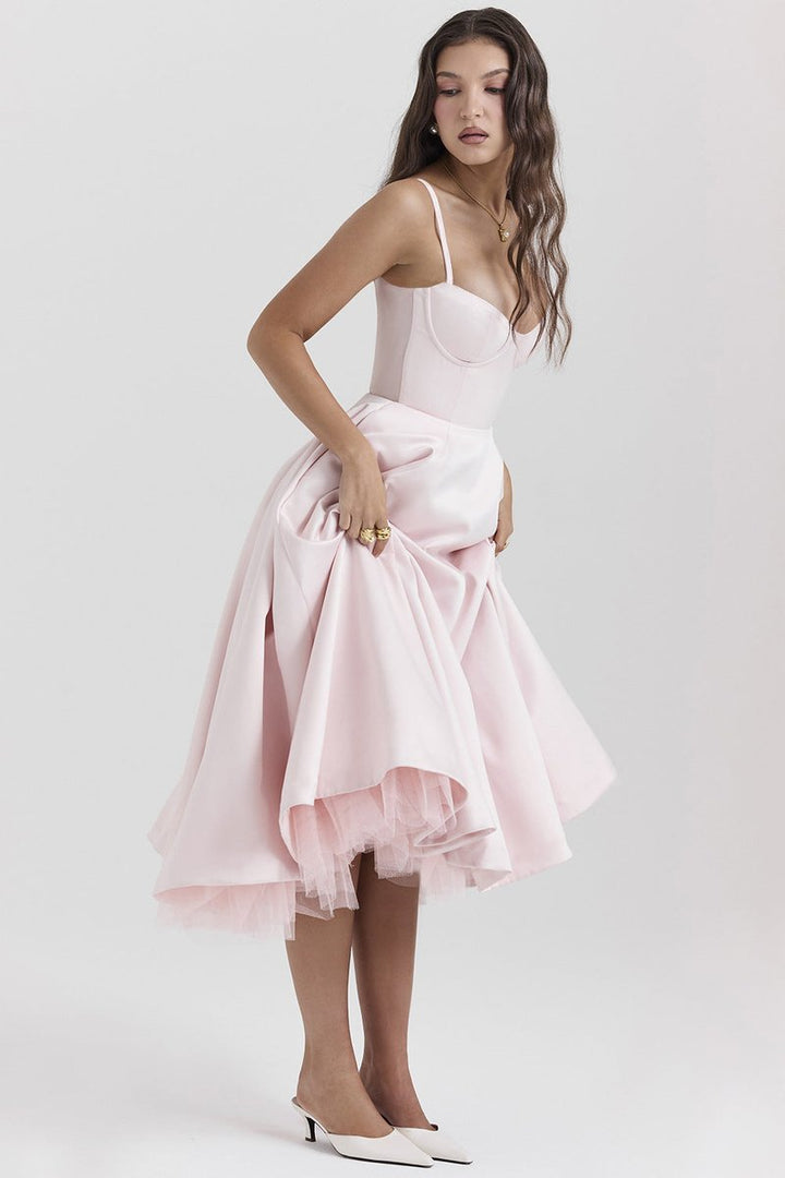 Women's Bustier Midi Flared Skirt Christmas Party Dress Pockets