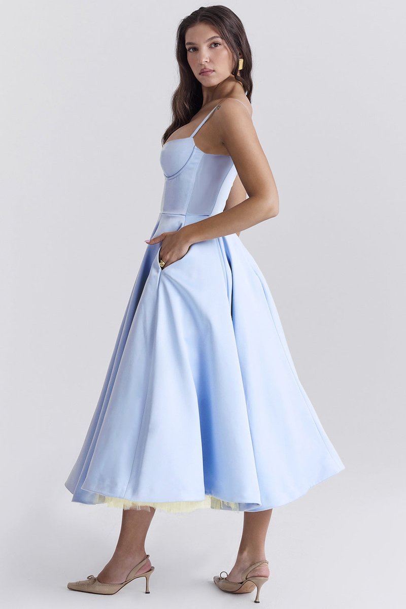 Women's Bustier Midi Flared Skirt Christmas Party Dress Pockets