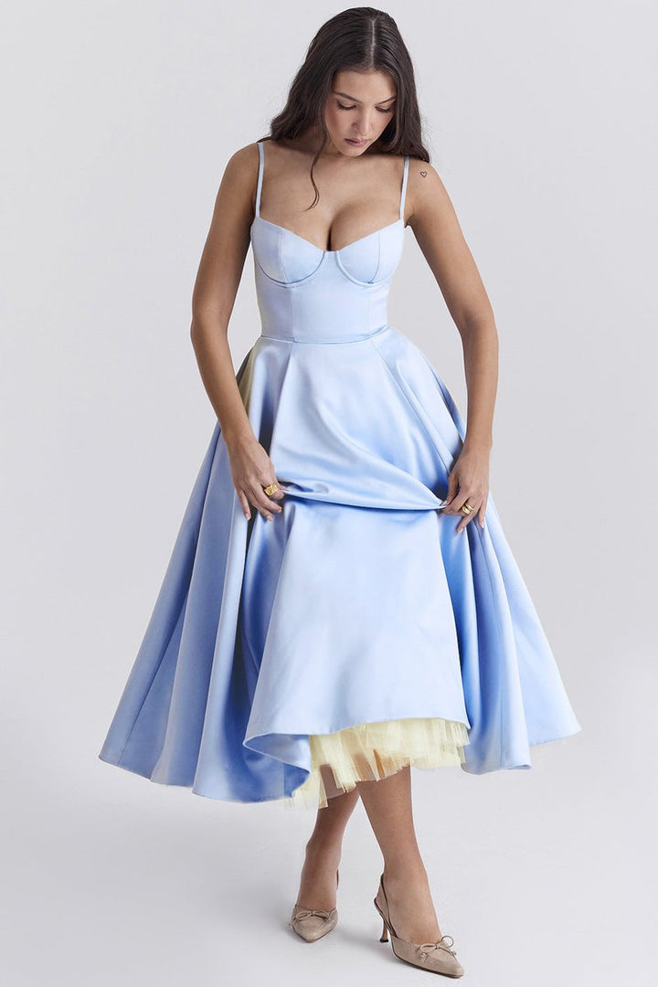 Women's Bustier Midi Flared Skirt Christmas Party Dress Pockets