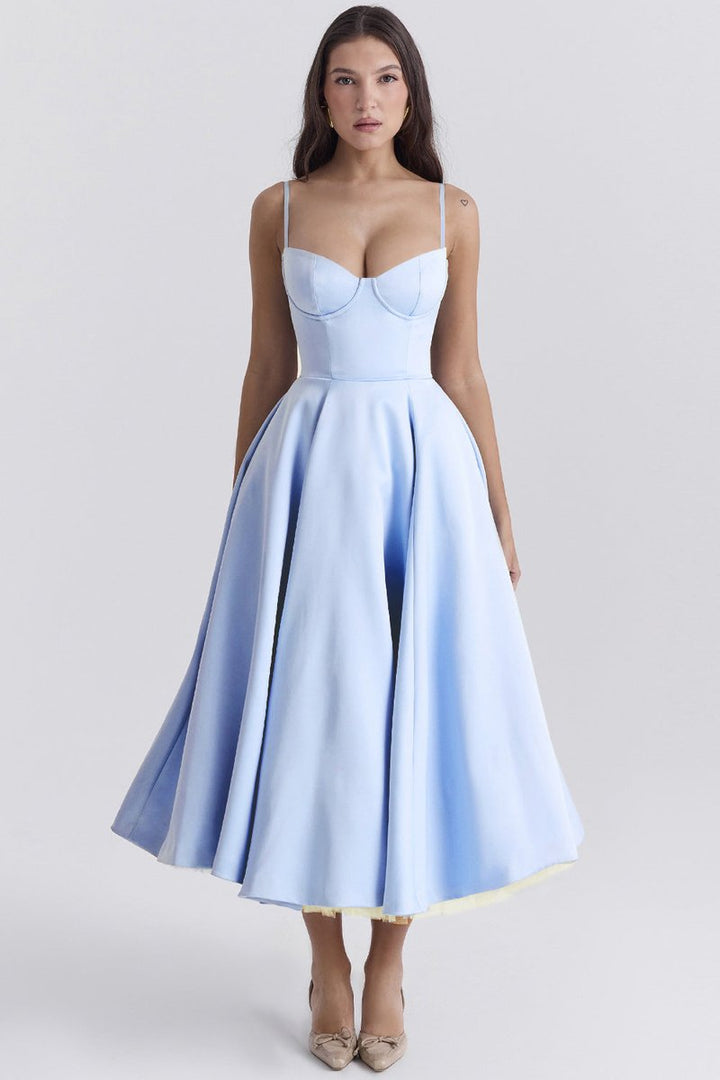 Women's Bustier Midi Flared Skirt Christmas Party Dress Pockets
