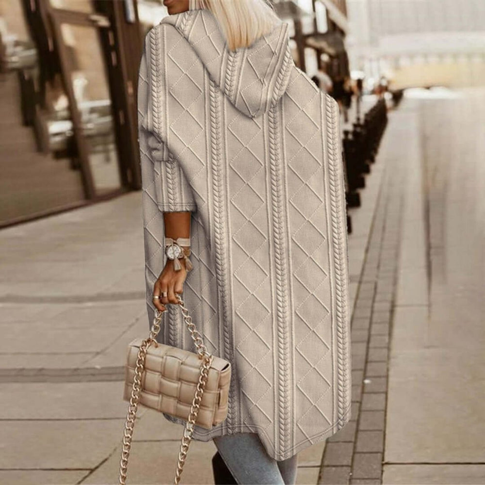 Women's Cable-Knit Hooded Long Coat Loose Fit Cardigan