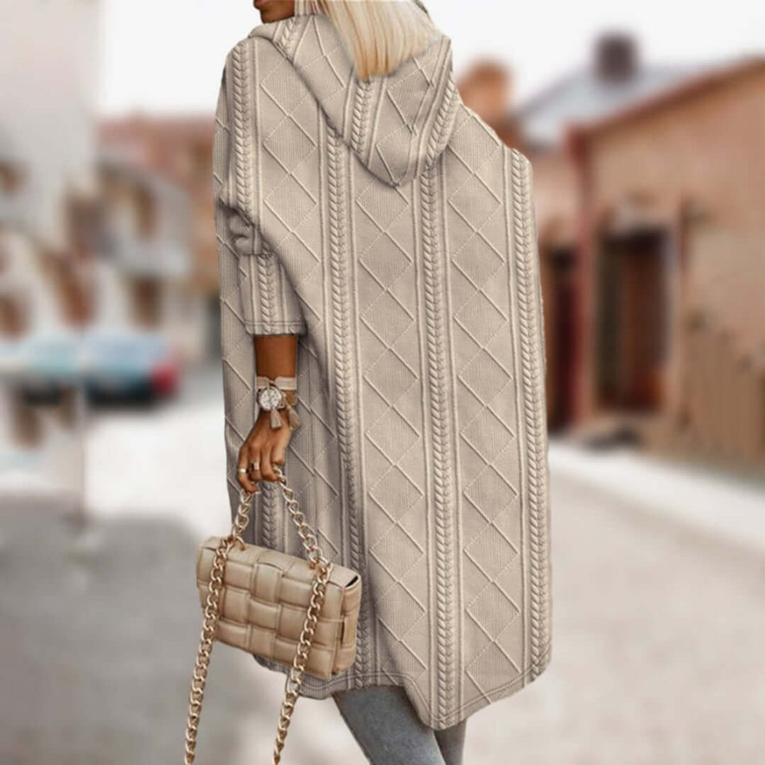 Women's Cable-Knit Hooded Long Coat Loose Fit Cardigan