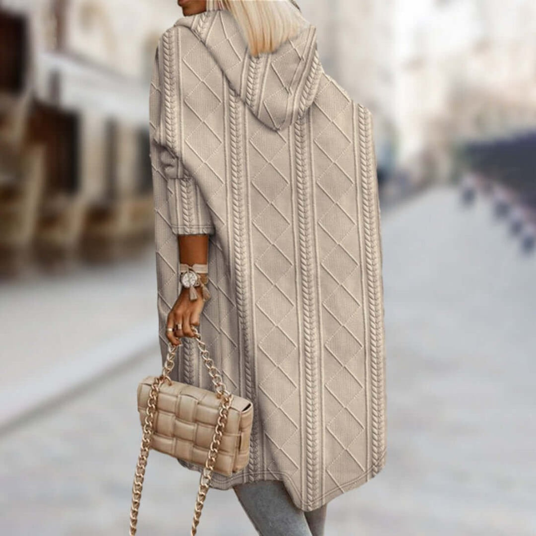 Women's Cable-Knit Hooded Long Coat Loose Fit Cardigan